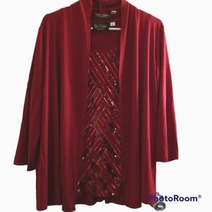 Bob Mackie Red Sequin Cardigan & Tank Set
